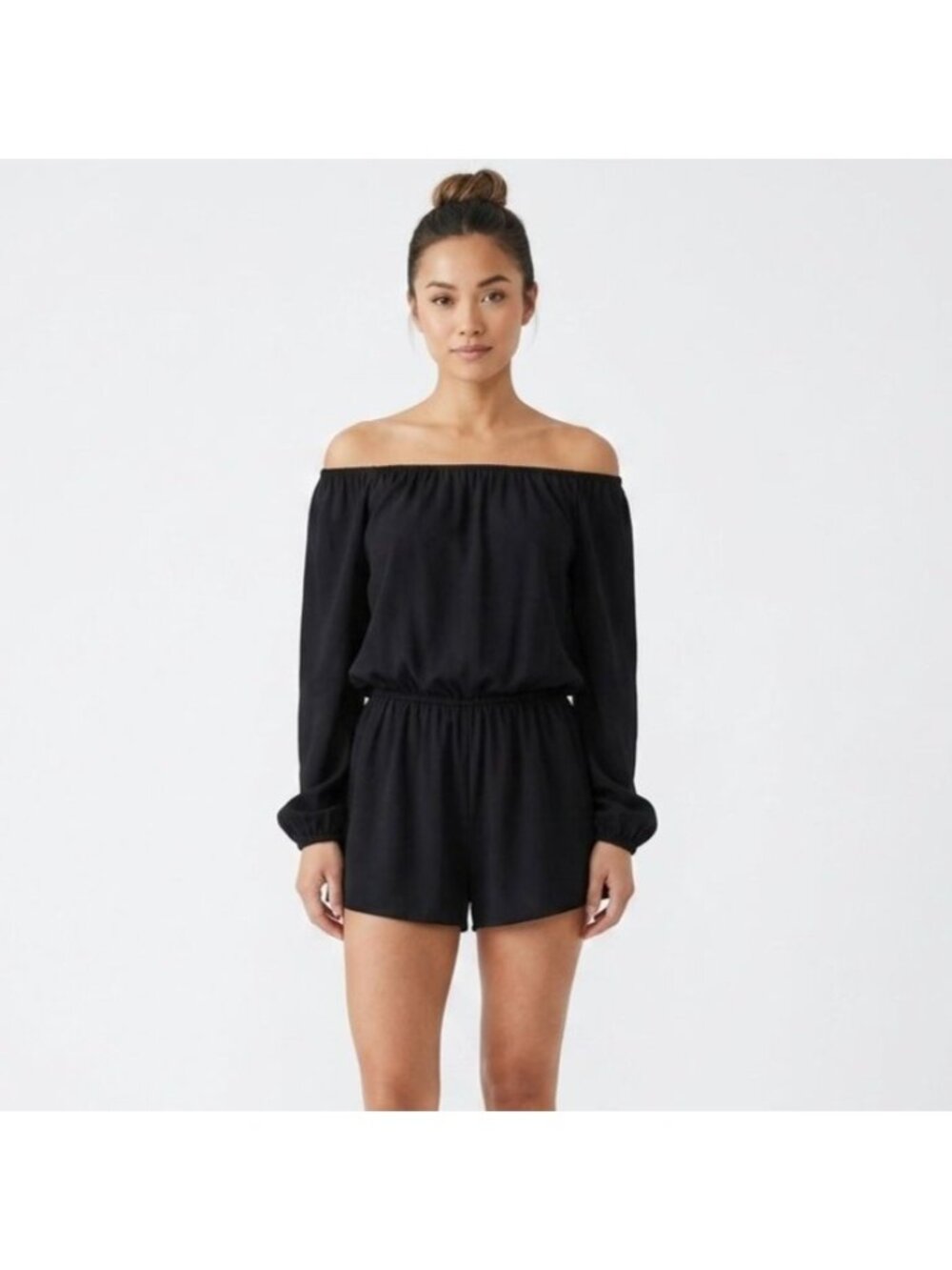 Three Eighty Two Women Black Long Sleeve Off The Shoulder Romper Size XS Shorts